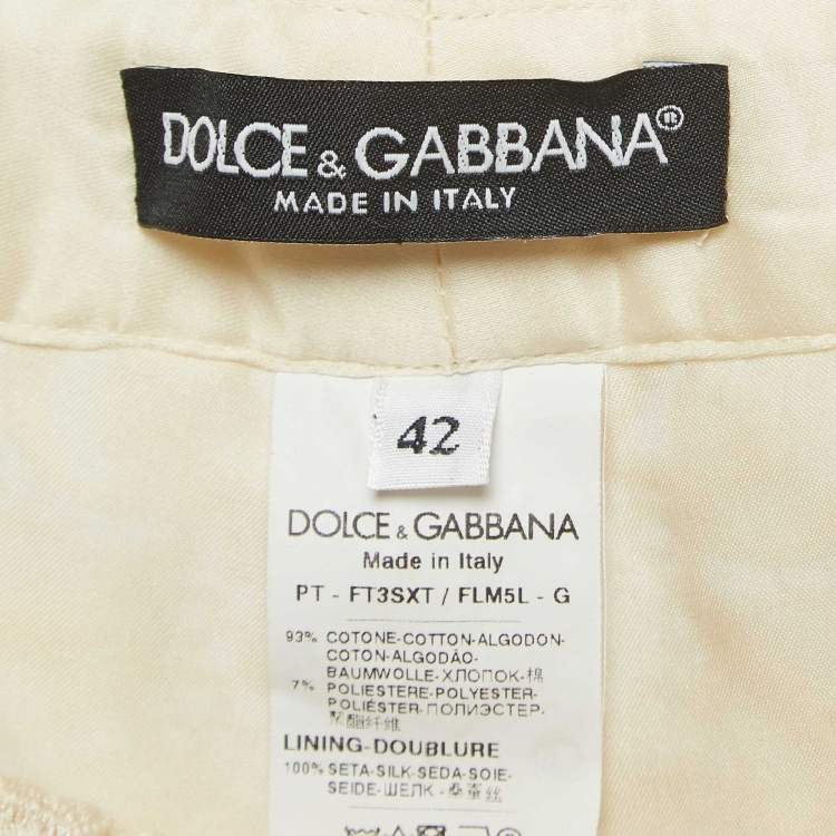 Pre Owned Dolce & Gabbana Cream Floral Lace Trousers M