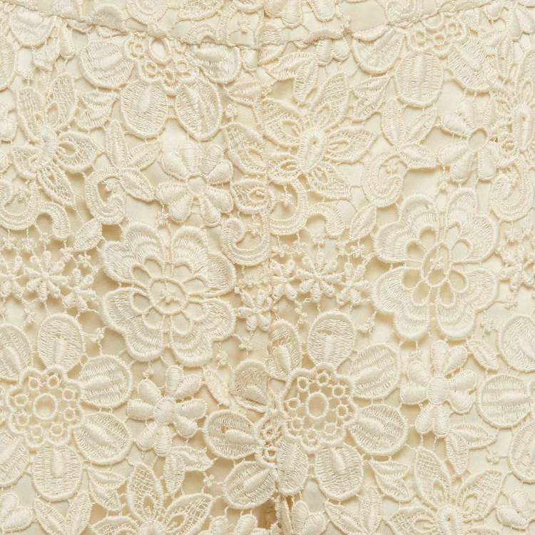 Pre Owned Dolce & Gabbana Cream Floral Lace Trousers M