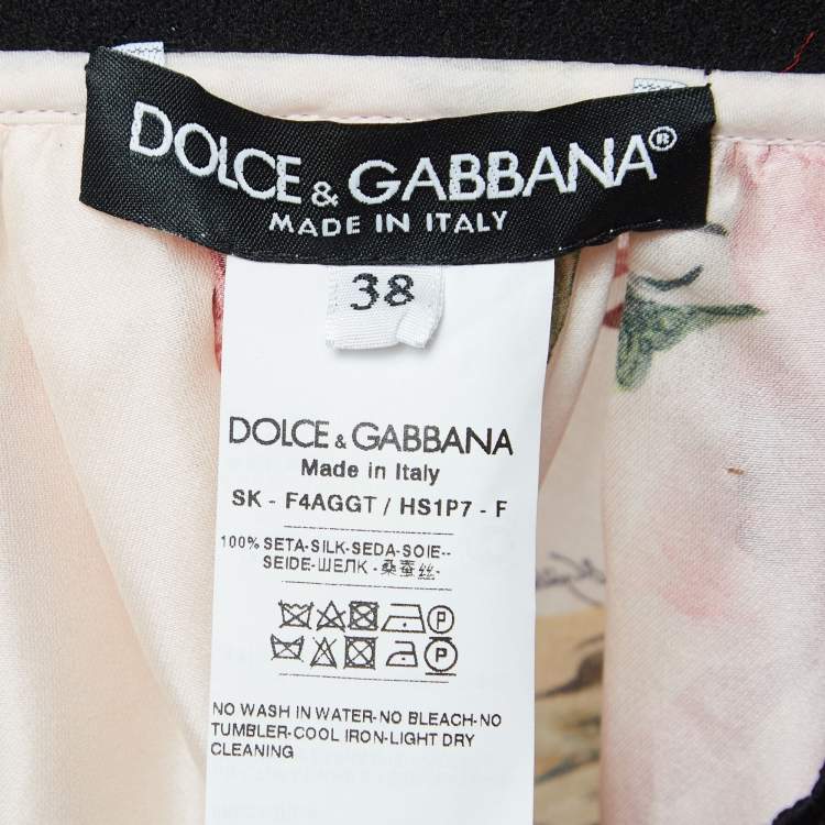 Pre Owned Dolce & Gabbana Pink Rose Print Silk Gathered Midi Skirt S