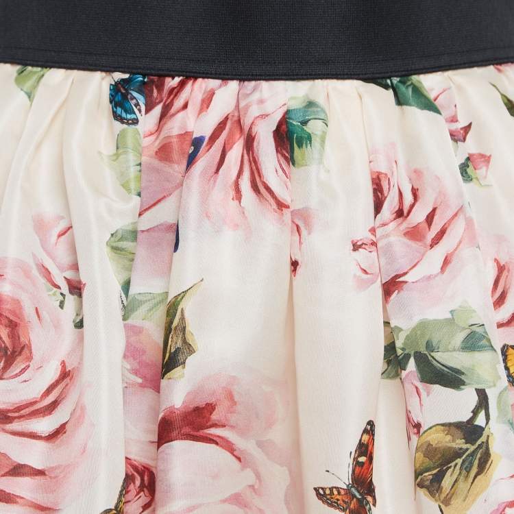 Pre Owned Dolce & Gabbana Pink Rose Print Silk Gathered Midi Skirt S