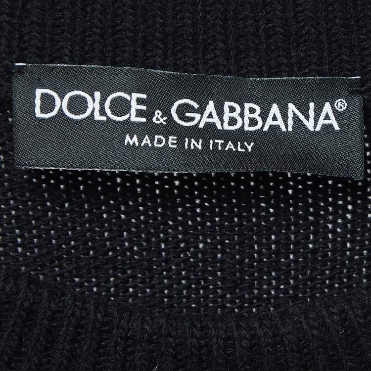 Pre Owned Dolce & Gabbana Black Patterned Wool Blend Sweater L