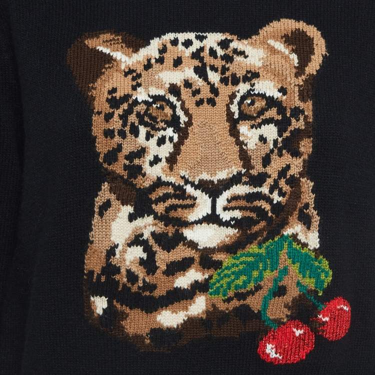 Pre Owned Dolce & Gabbana Black Patterned Wool Blend Sweater L