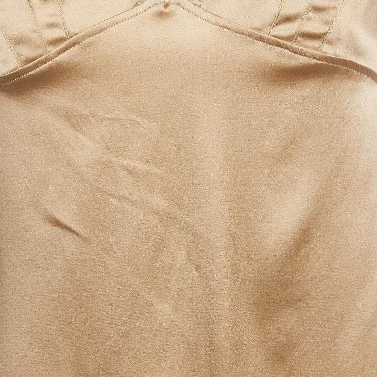 Pre Owned Dolce & Gabbana Brown Silk Satin Scalloped Lace Detail Camisole XL