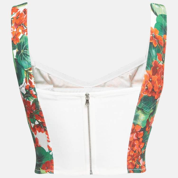 مملوكة مسبقًا Dolce & Gabbana Red Floral Print Crepe Sleeveless Corset Crop Top XS