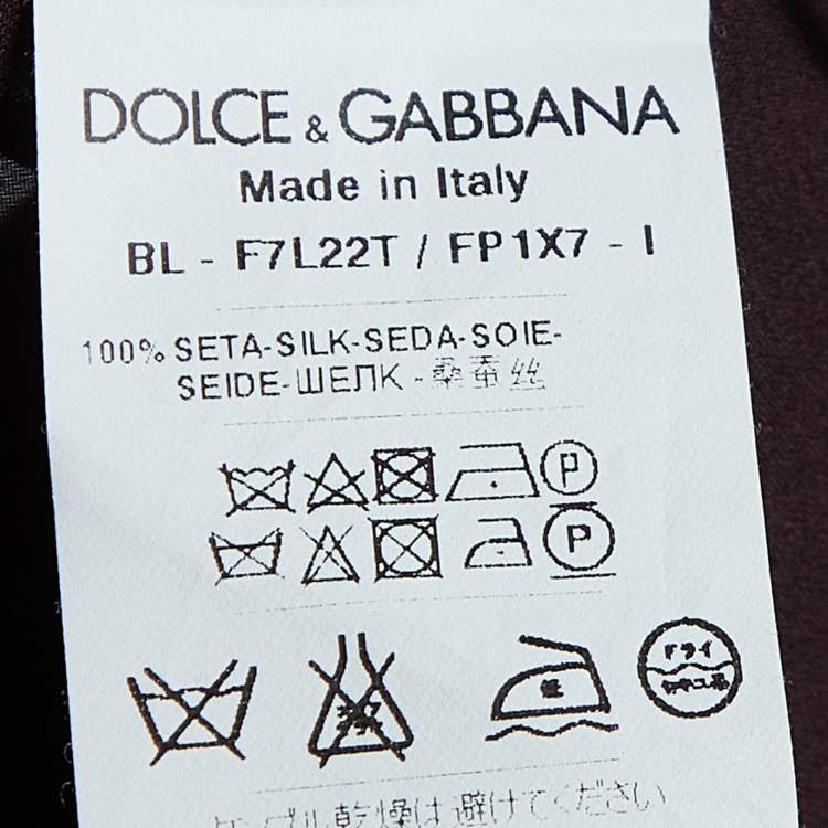 Pre Owned Dolce & Gabbana Deep Maroon Floral Key Print Silk Sheer Blouse S