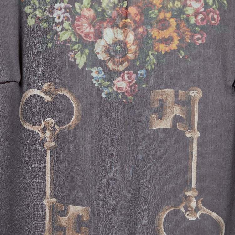 Pre Owned Dolce & Gabbana Deep Maroon Floral Key Print Silk Sheer Blouse S