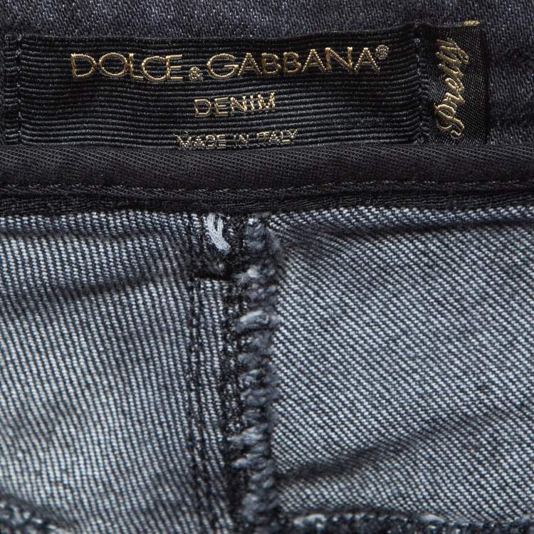 Pre Owned Dolce & Gabbana Navy Blue Ripped Jeans Pretty Fit Jeans M Waist 32"