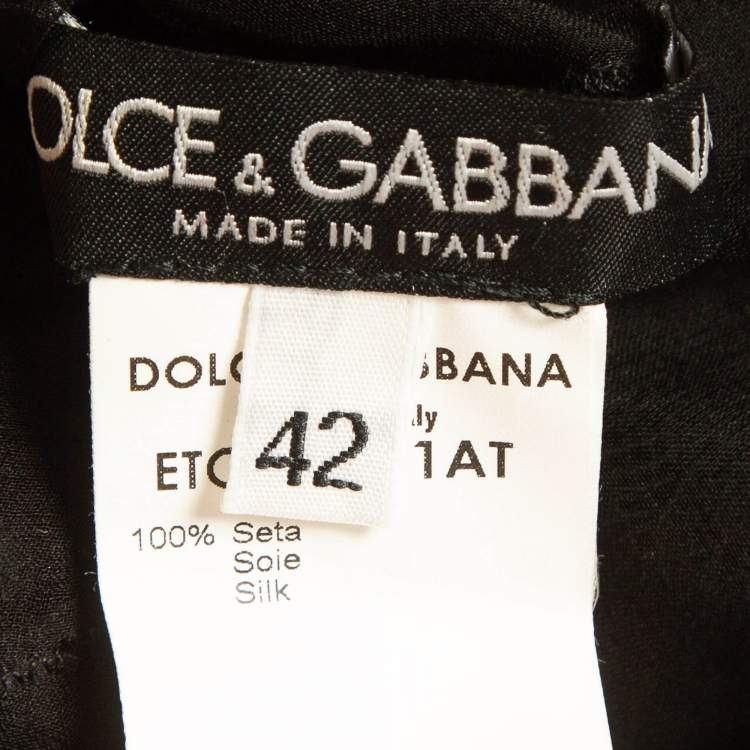 Pre Owned Dolce & Gabbana Black Lace Trim Silk Applique Detail Sheer Top M