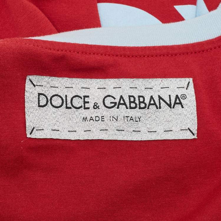 Pre Owned Dolce & Gabbana Red Logo Printed Cotton Contrast Detail T-Shirt S