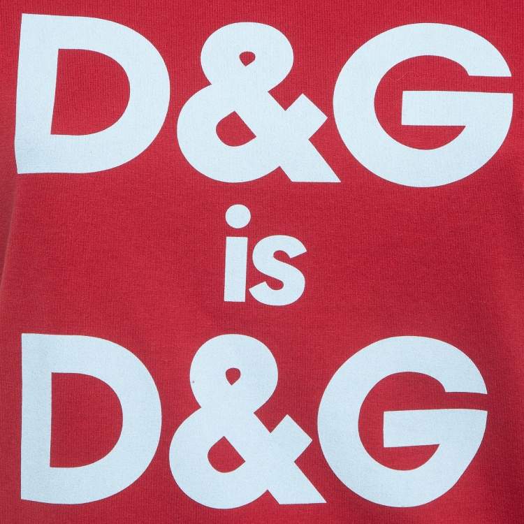 Pre Owned Dolce & Gabbana Red Logo Printed Cotton Contrast Detail T-Shirt S