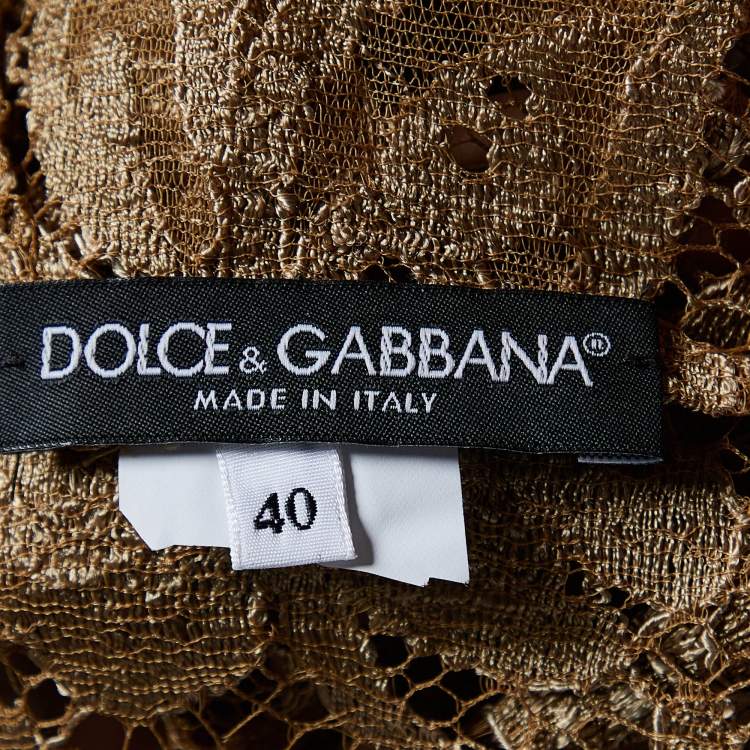 Pre Owned Dolce & Gabbana Ochre Lace Long Sleeve Blouse S