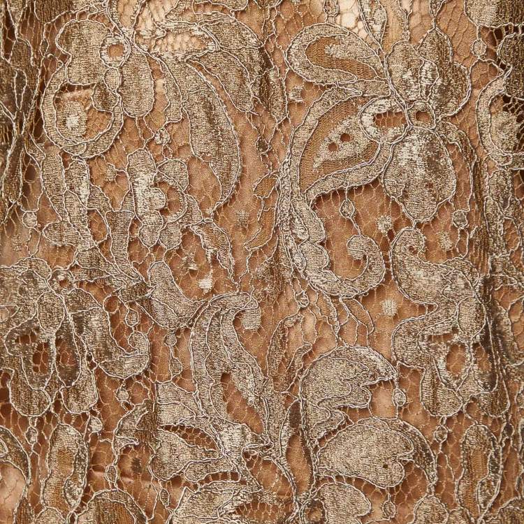 Pre Owned Dolce & Gabbana Ochre Lace Long Sleeve Blouse S