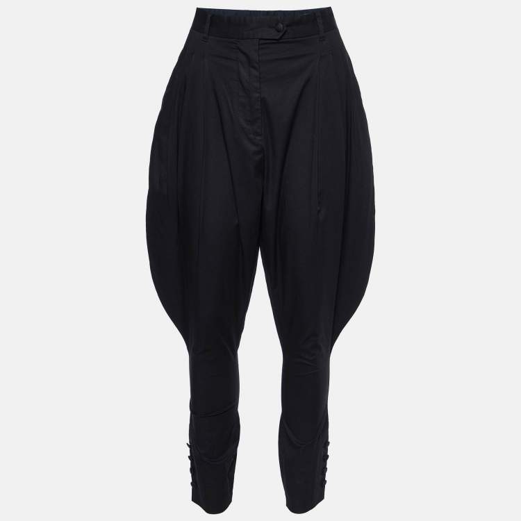 Pre Owned Dolce & Gabbana Black Cotton Pleated & Tapered Trousers M