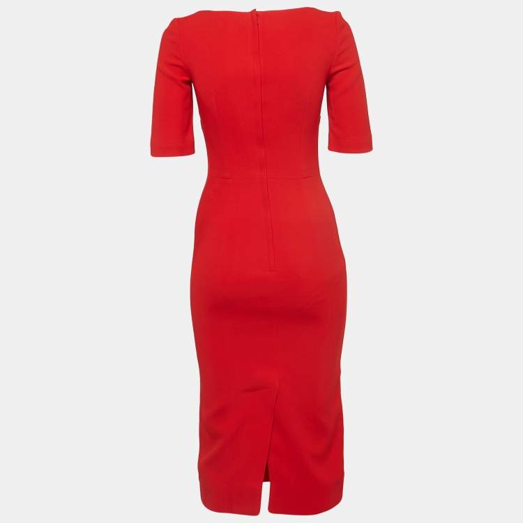 Pre Owned Dolce & Gabbana Red Stretch Crepe Scoop Neck Candy Midi Dress S