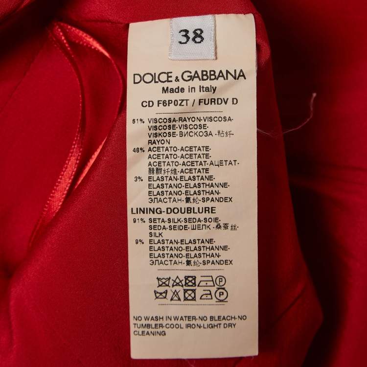 Pre Owned Dolce & Gabbana Red Stretch Crepe Scoop Neck Candy Midi Dress S