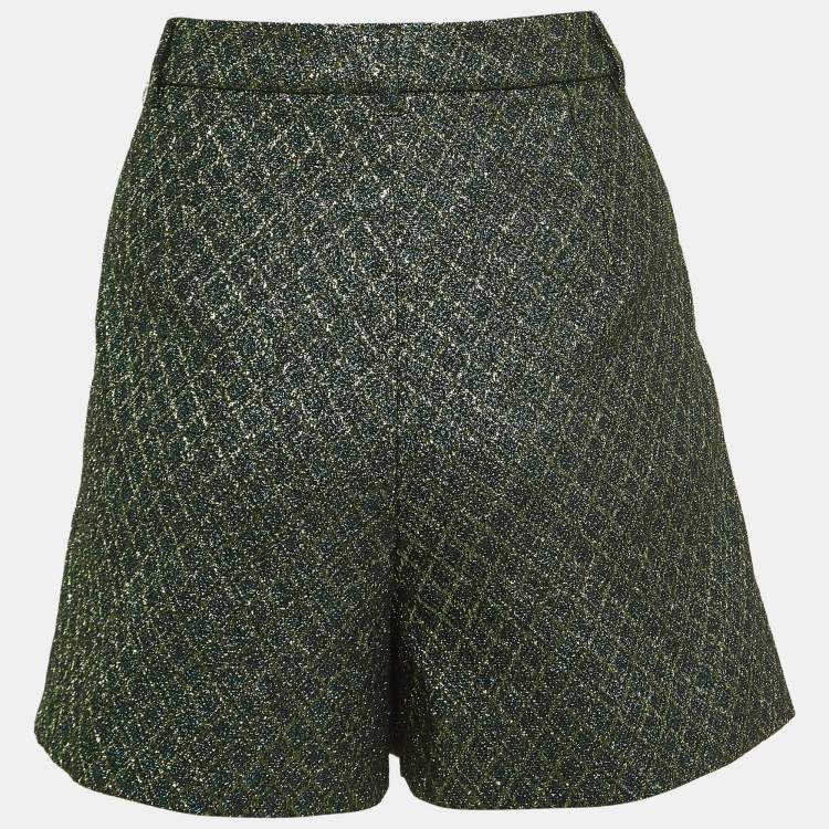 مملوكة مسبقًا Dolce & Gabbana Green Lame Jacquard Pleated Shorts S