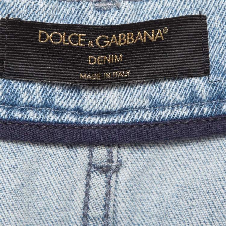Pre Owned Dolce & Gabbana Light Blue Ripped Denim Pleated Jeans M Waist 28"