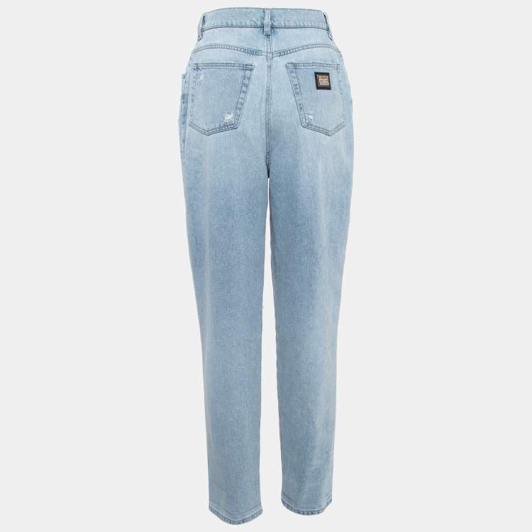 Pre Owned Dolce & Gabbana Light Blue Ripped Denim Pleated Jeans M Waist 28"
