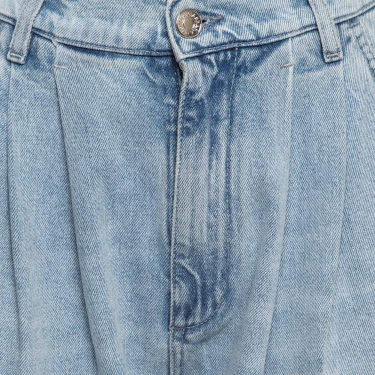 Pre Owned Dolce & Gabbana Light Blue Ripped Denim Pleated Jeans M Waist 28"