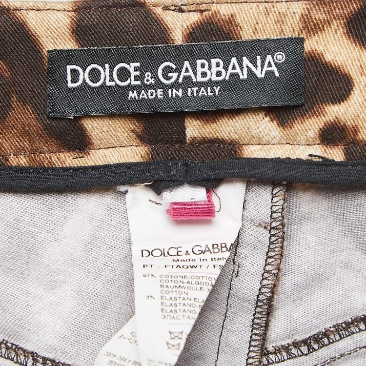 Pre Owned Dolce & Gabbana Brown Leopard Print Cotton Skinny Trousers XS