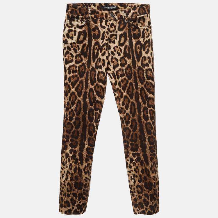 Pre Owned Dolce & Gabbana Brown Leopard Print Cotton Skinny Trousers XS