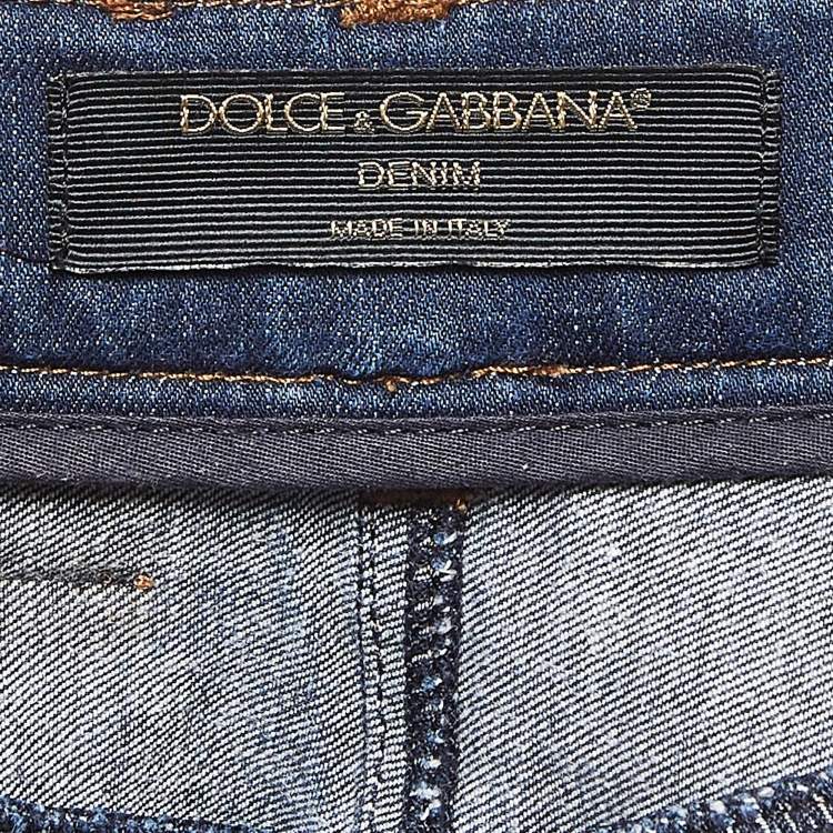 Pre Owned Dolce & Gabbana Dark Blue Denim Wide Leg Jeans XS Waist 22"