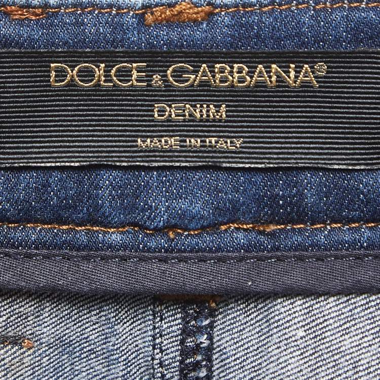 Pre Owned Dolce & Gabbana Dark Blue Denim Wide Leg Jeans XS Waist 22"