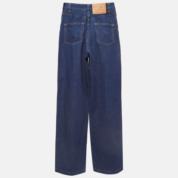 Pre Owned Dolce & Gabbana Dark Blue Denim Wide Leg Jeans XS Waist 22"