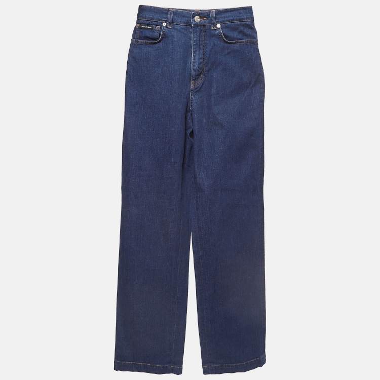 Pre Owned Dolce & Gabbana Dark Blue Denim Wide Leg Jeans XS Waist 22"