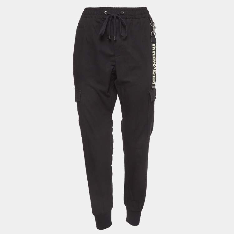 Pre Owned Dolce & Gabbana Black Cotton Cargo Drawstring Jog Pants L