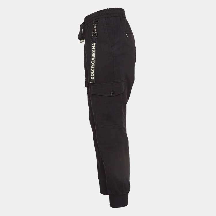 Pre Owned Dolce & Gabbana Black Cotton Cargo Drawstring Jog Pants L
