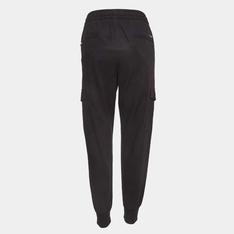 Pre Owned Dolce & Gabbana Black Cotton Cargo Drawstring Jog Pants L