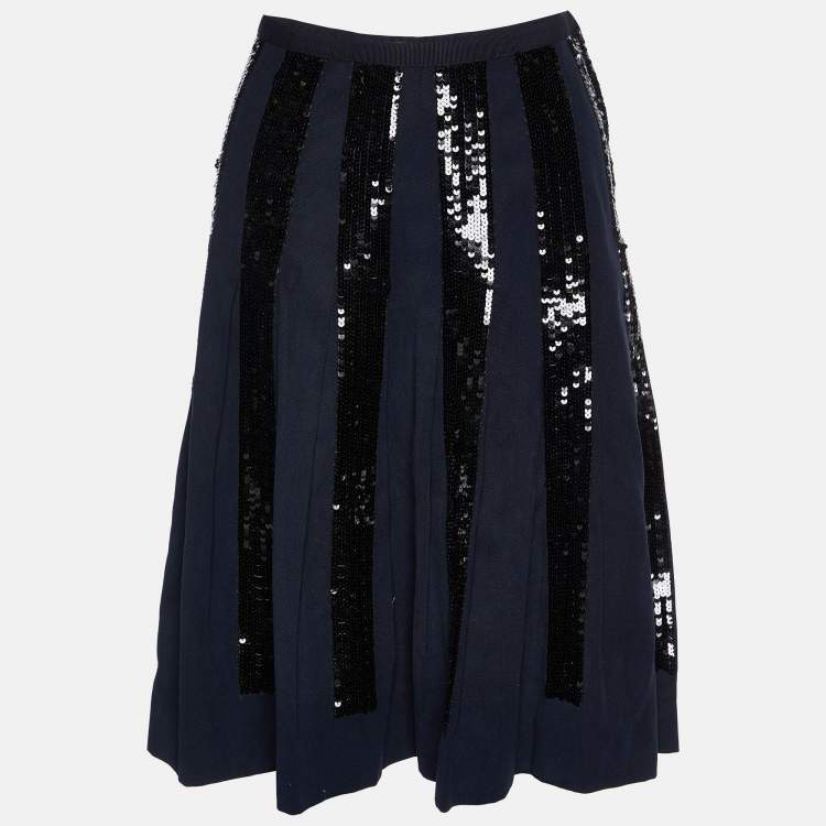 Pre Owned Dolce & Gabbana Navy Blue Cotton Sequined Skirt M