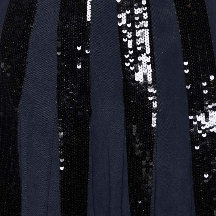Pre Owned Dolce & Gabbana Navy Blue Cotton Sequined Skirt M