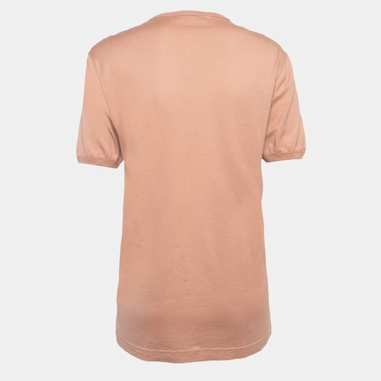Pre Owned Dolce & Gabbana Orange Cotton Knit V-Neck T-Shirt L