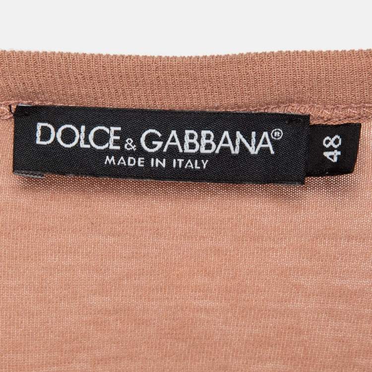 Pre Owned Dolce & Gabbana Orange Cotton Knit V-Neck T-Shirt L