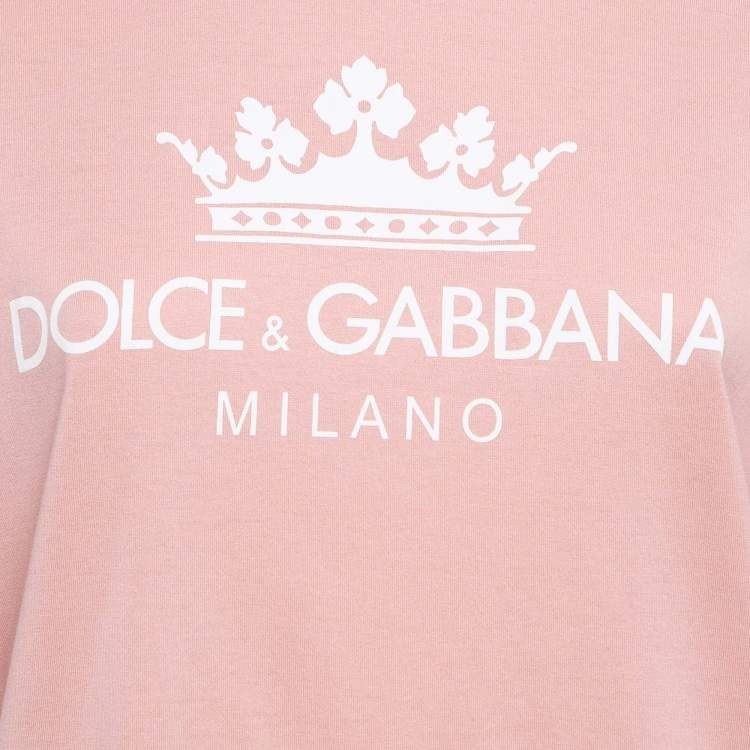Pre Owned Dolce & Gabbana Pink Crown Print Cotton Knit Crew Neck T-Shirt L