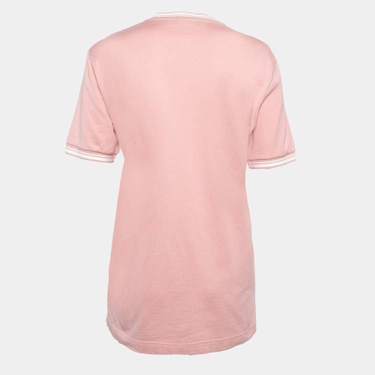Pre Owned Dolce & Gabbana Pink Crown Print Cotton Knit Crew Neck T-Shirt L