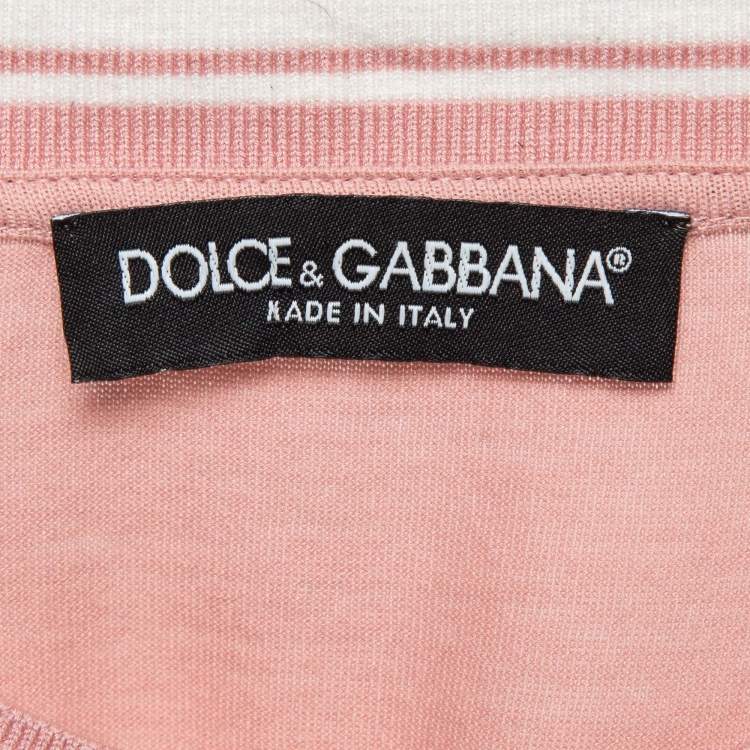 Pre Owned Dolce & Gabbana Pink Crown Print Cotton Knit Crew Neck T-Shirt L