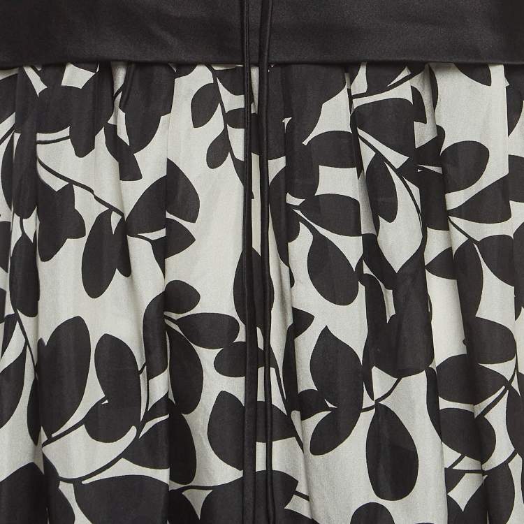 مملوكة مسبقًا Dolce & Gabbana Monochrome Leaf Print Silk Ruffled Top M