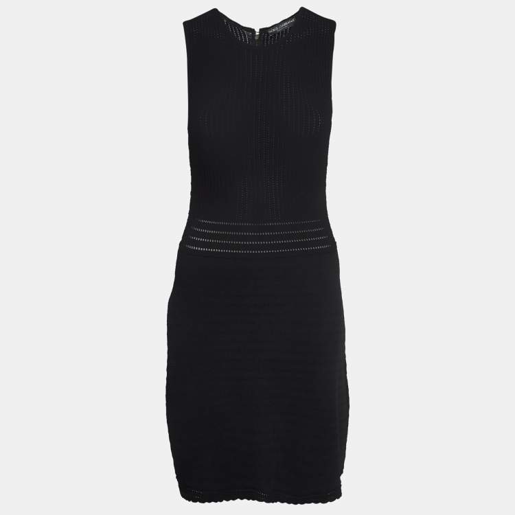 Pre Owned Dolce & Gabbana Black Knit Flared Sleeveless Mini Dress XS