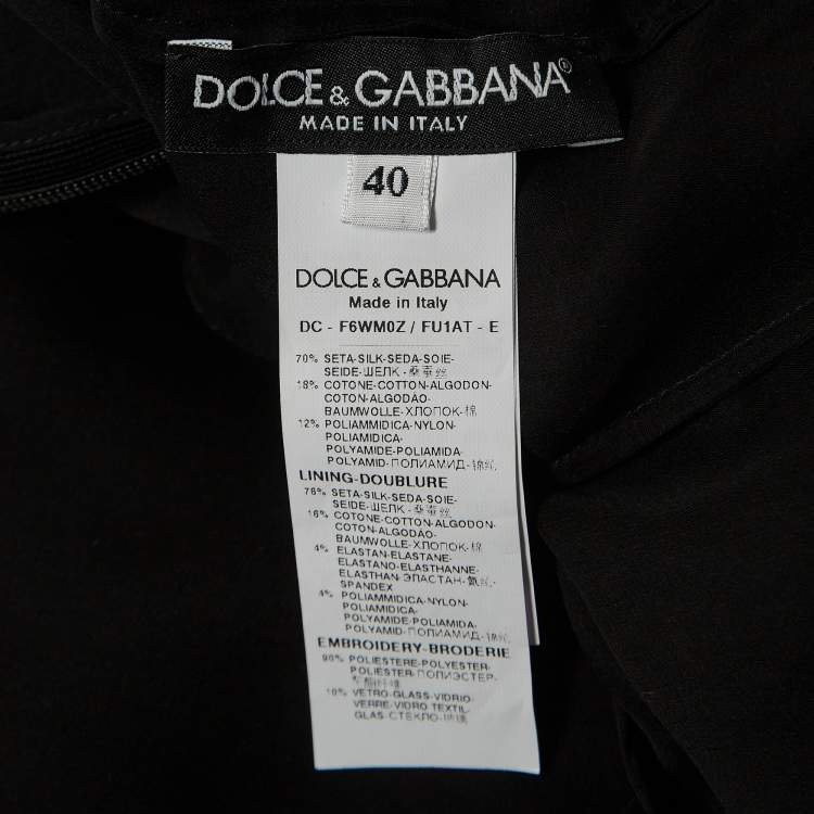 Pre Owned Dolce & Gabbana Black Sequin Embellished Lace Trim Silk Flared Sleeve Gown S