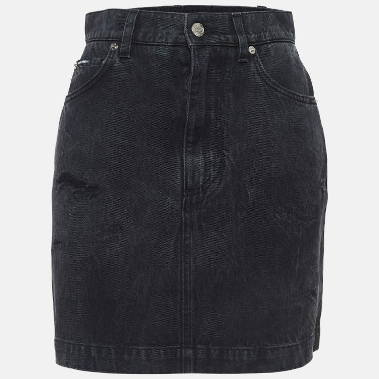 Pre Owned Dolce & Gabbana Grey Ripped Denim Mini Skirt S