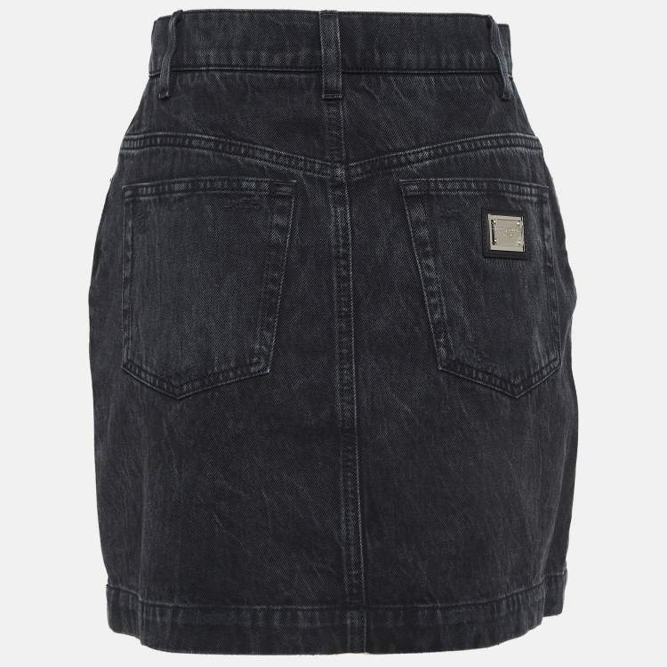 Pre Owned Dolce & Gabbana Grey Ripped Denim Mini Skirt S