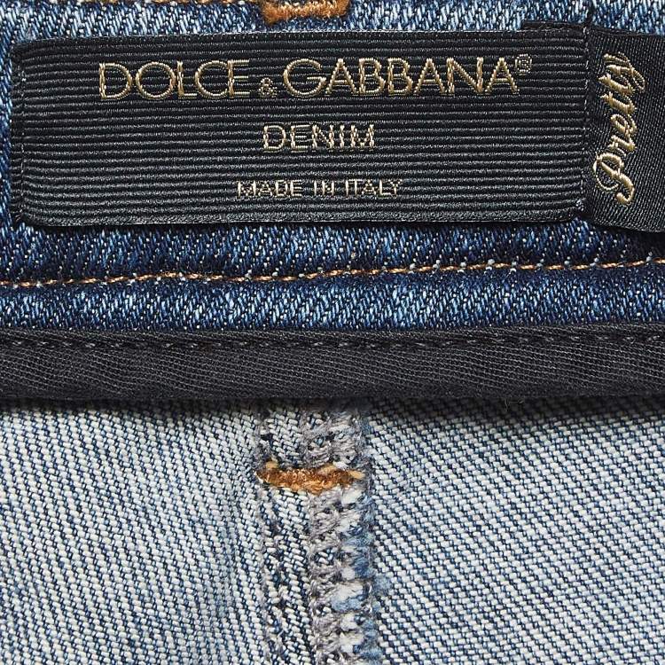 Pre Owned Dolce & Gabbana Blue Distressed Denim Pretty Jeans S Waist 28