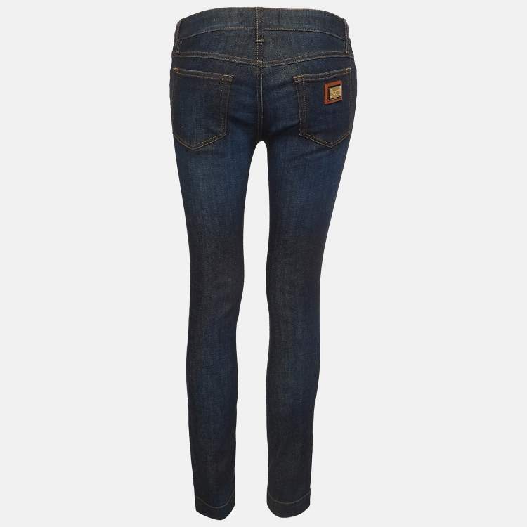 Pre Owned Dolce & Gabbana Pretty Navy Washed Denim Skinny Jeans S Waist 28"