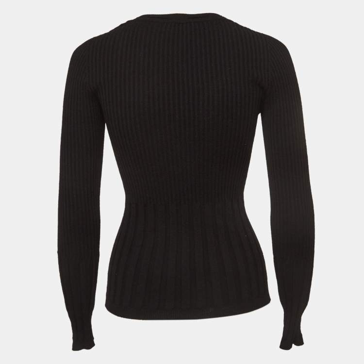 Pre Owned Dolce & Gabbana Black Rib Knit Neck Tie-Up Jumper S