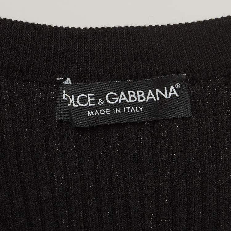 Pre Owned Dolce & Gabbana Black Rib Knit Neck Tie-Up Jumper S