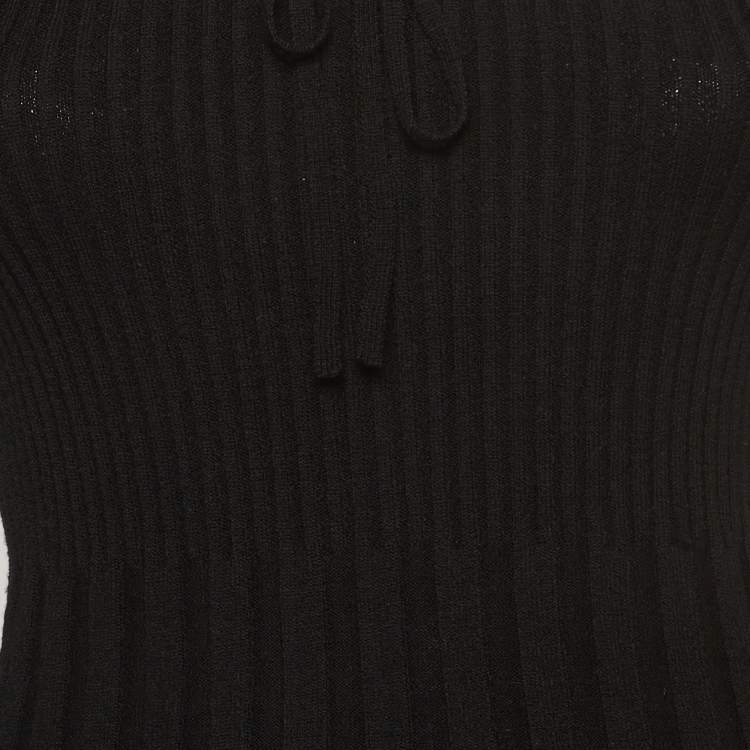 Pre Owned Dolce & Gabbana Black Rib Knit Neck Tie-Up Jumper S