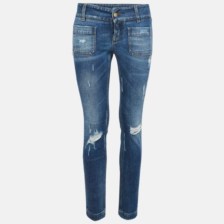 مملوكة مسبقًا Dolce & Gabbana Blue Washed Denim Distressed Jeans S Waist 28"